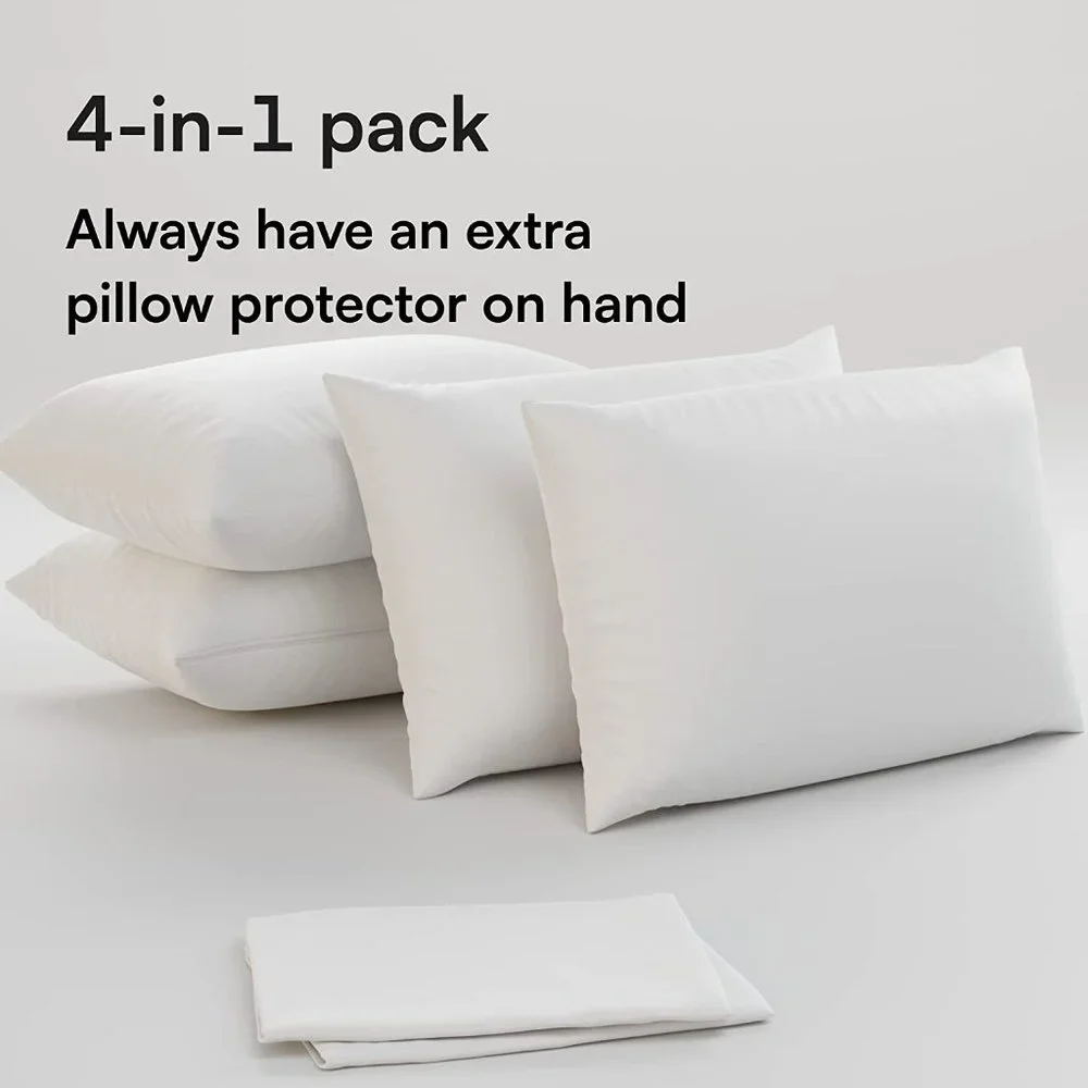 4 Pack Pillow Protectors Zippered Queen 20x30 Inches Smooth 5060545020548